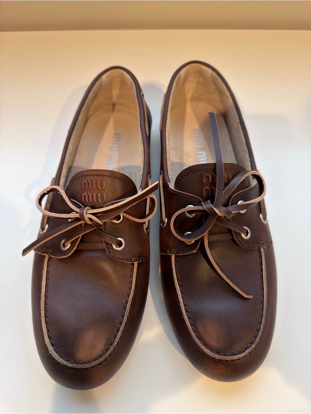 Miu Miu Bleached Leather Deck Shoes